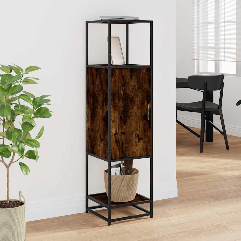Hoge kast 35,5x35x139 cm bewerkt hout en metaal gerookt eiken