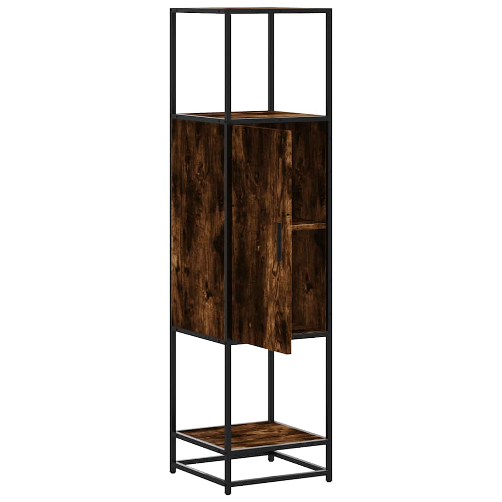 Hoge kast 35,5x35x139 cm bewerkt hout en metaal gerookt eiken