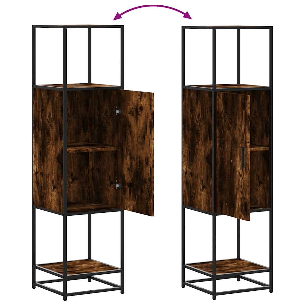 Hoge kast 35,5x35x139 cm bewerkt hout en metaal gerookt eiken