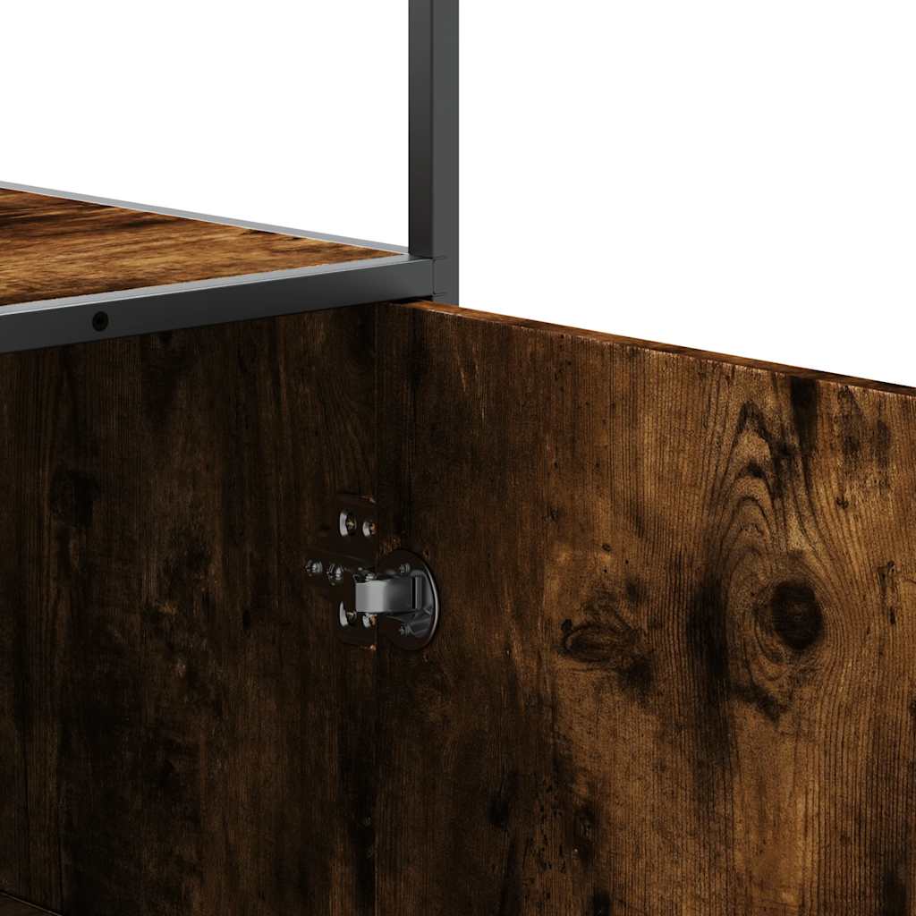 Hoge kast 35,5x35x139 cm bewerkt hout en metaal gerookt eiken