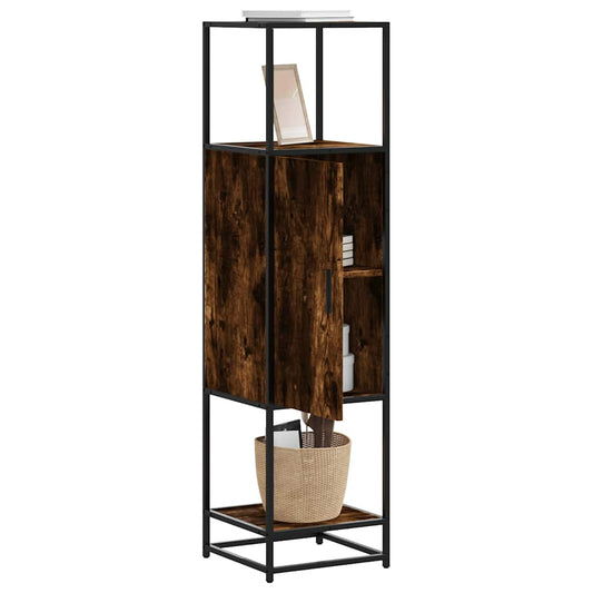Hoge kast 35,5x35x139 cm bewerkt hout en metaal gerookt eiken