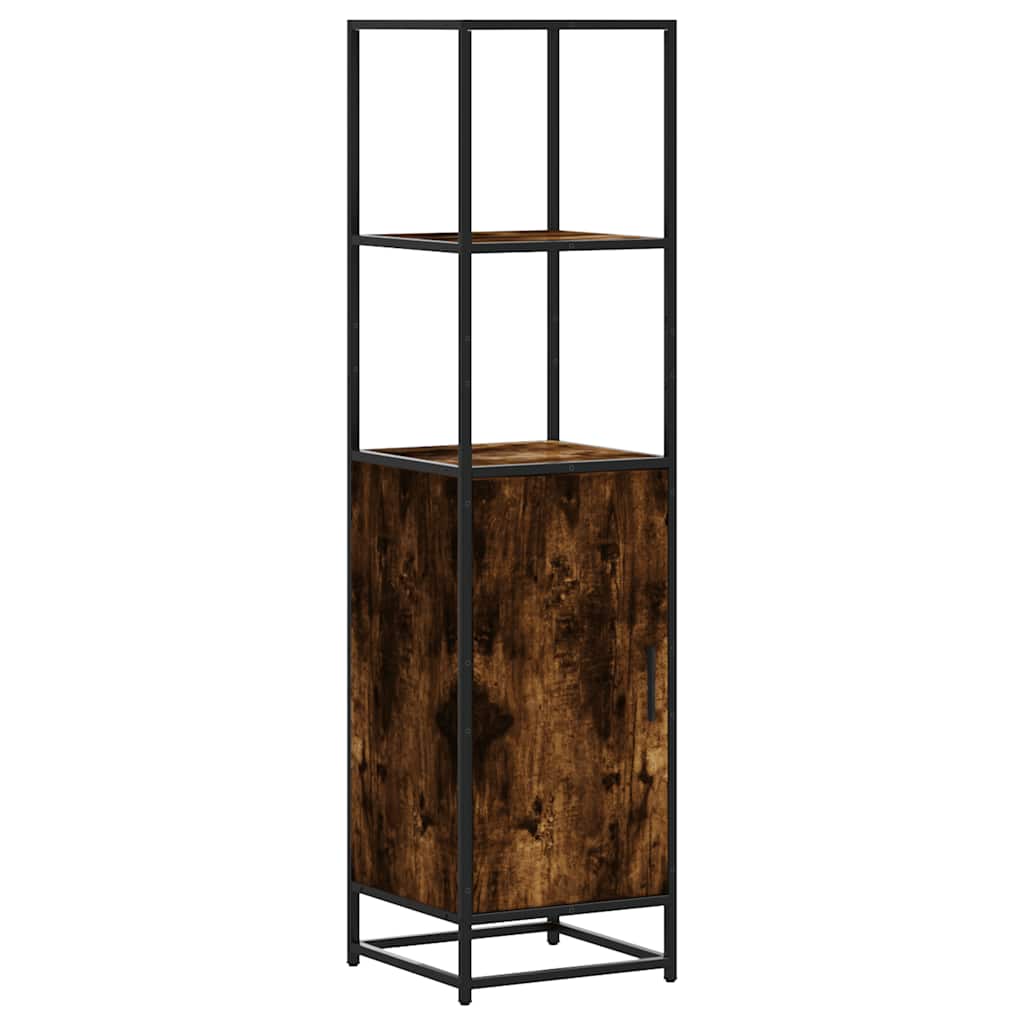 Hoge kast 35,5x35x139 cm bewerkt hout en metaal gerookt eiken