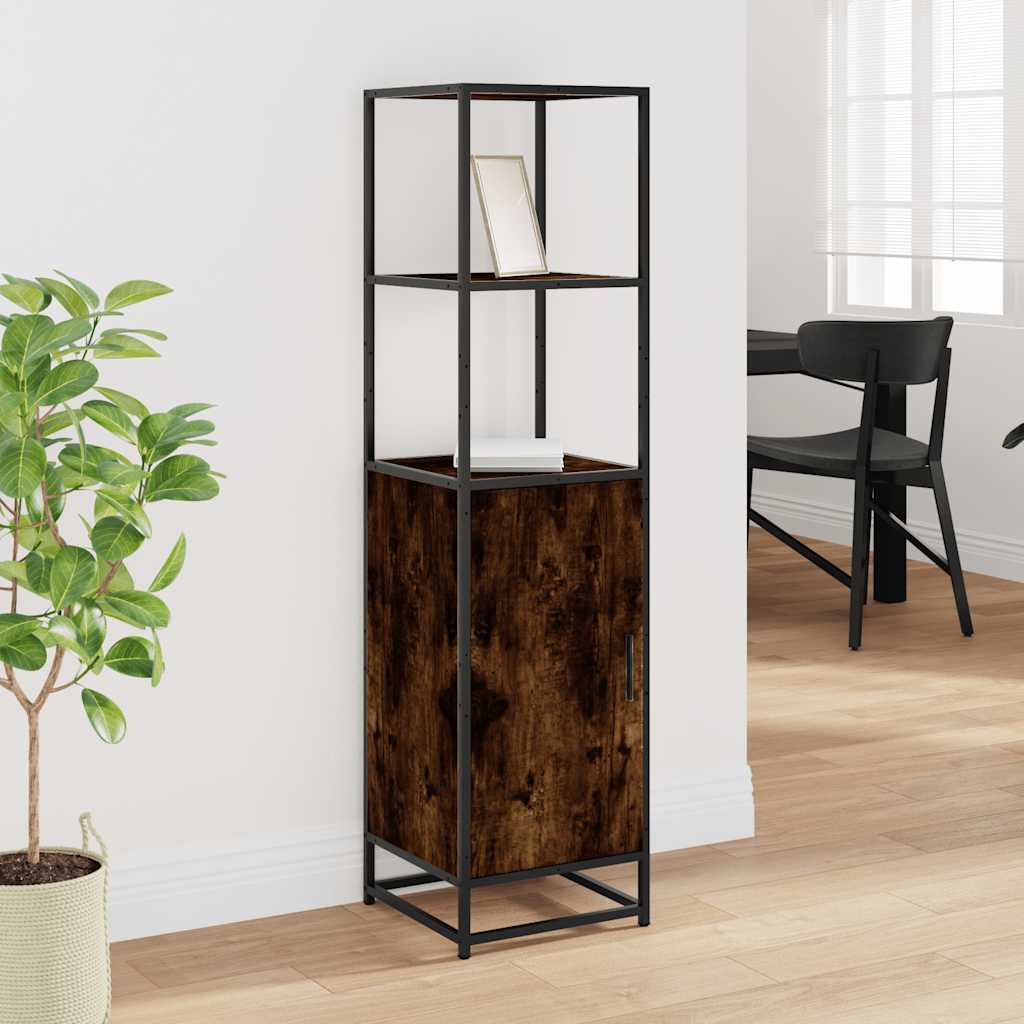 Hoge kast 35,5x35x139 cm bewerkt hout en metaal gerookt eiken
