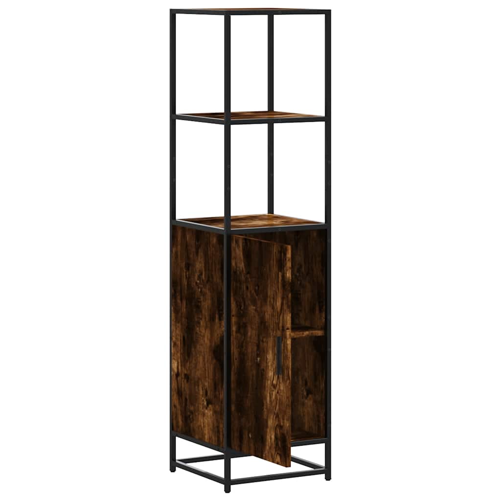 Hoge kast 35,5x35x139 cm bewerkt hout en metaal gerookt eiken