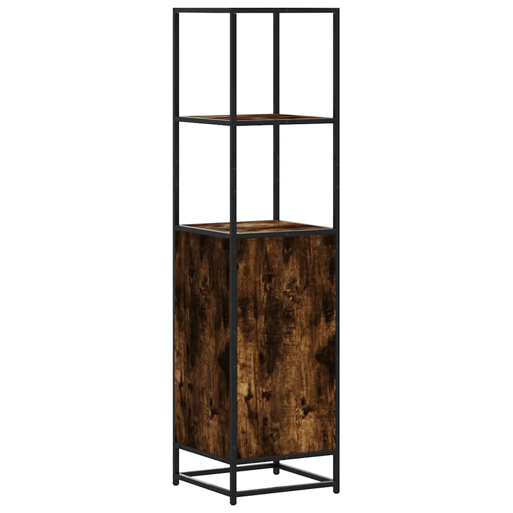Hoge kast 35,5x35x139 cm bewerkt hout en metaal gerookt eiken