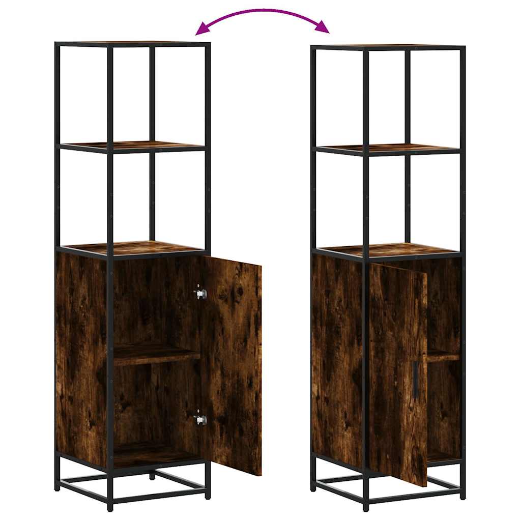 Hoge kast 35,5x35x139 cm bewerkt hout en metaal gerookt eiken