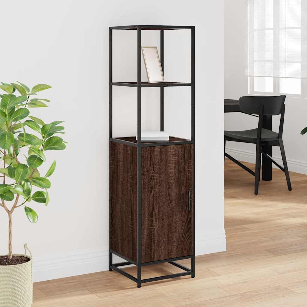 Hoge kast 35,5x35x139 cm bewerkt hout en metaal bruin eiken