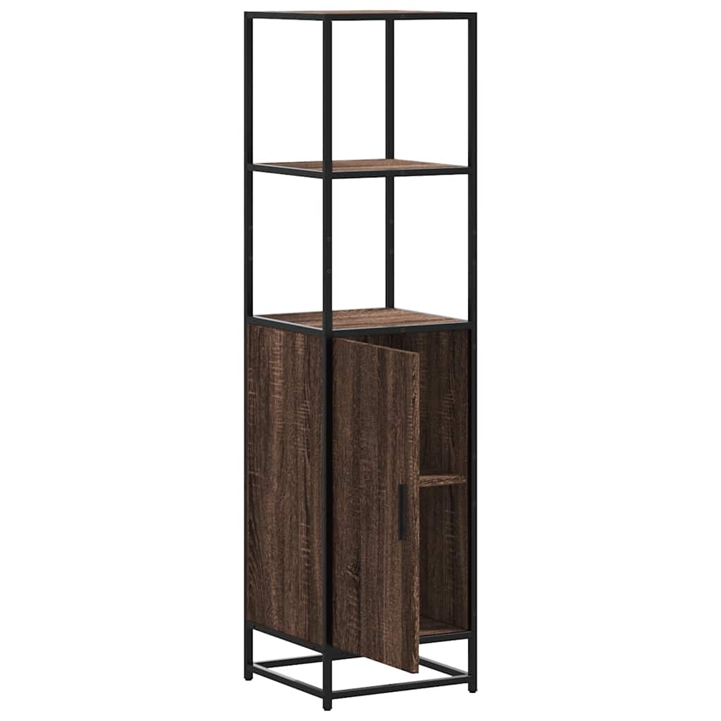 Hoge kast 35,5x35x139 cm bewerkt hout en metaal bruin eiken