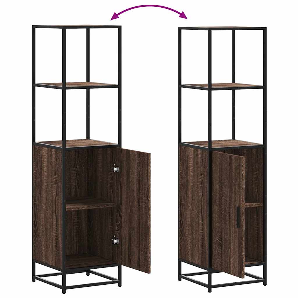 Hoge kast 35,5x35x139 cm bewerkt hout en metaal bruin eiken