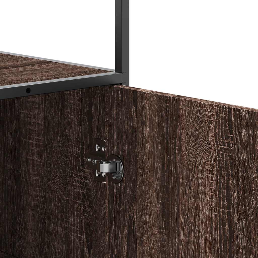 Hoge kast 35,5x35x139 cm bewerkt hout en metaal bruin eiken