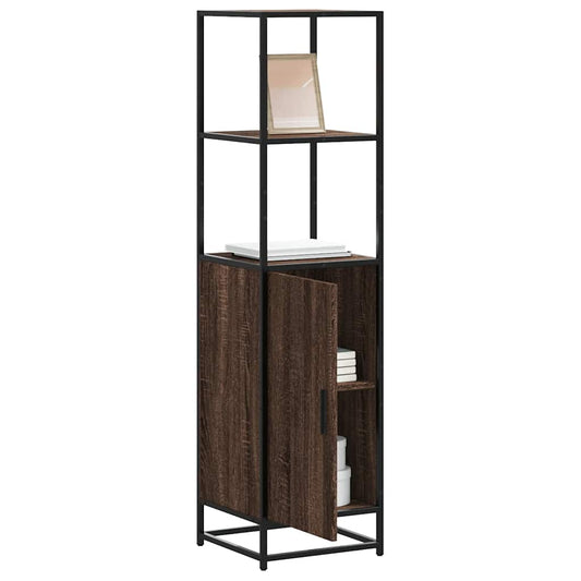 Hoge kast 35,5x35x139 cm bewerkt hout en metaal bruin eiken