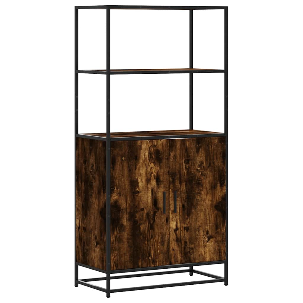 Hoge kast 68x35x139cm bewerkt hout en metaal gerookt eikenkleur