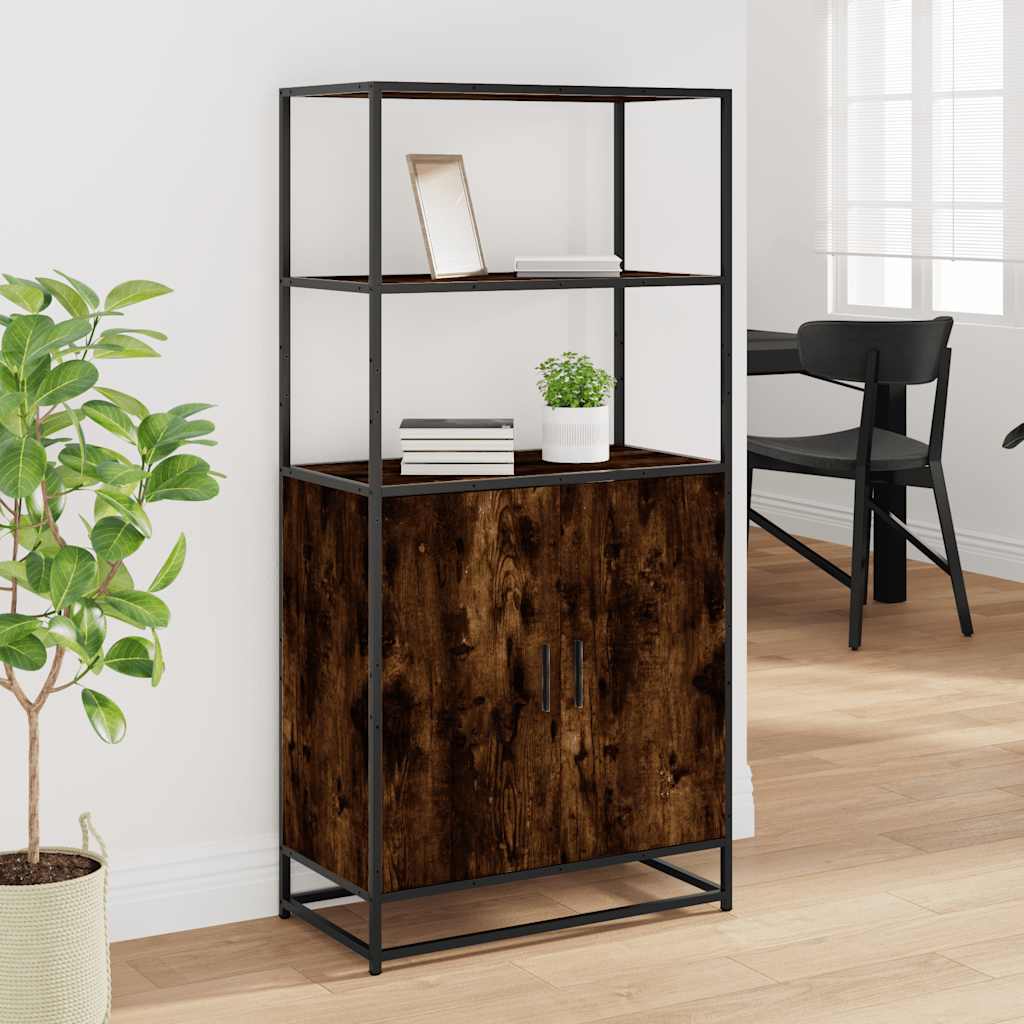 Hoge kast 68x35x139cm bewerkt hout en metaal gerookt eikenkleur
