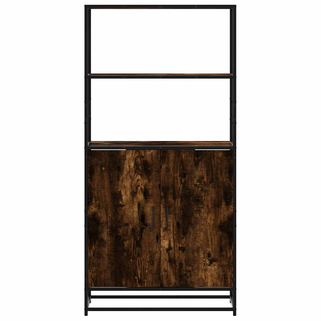 Hoge kast 68x35x139cm bewerkt hout en metaal gerookt eikenkleur