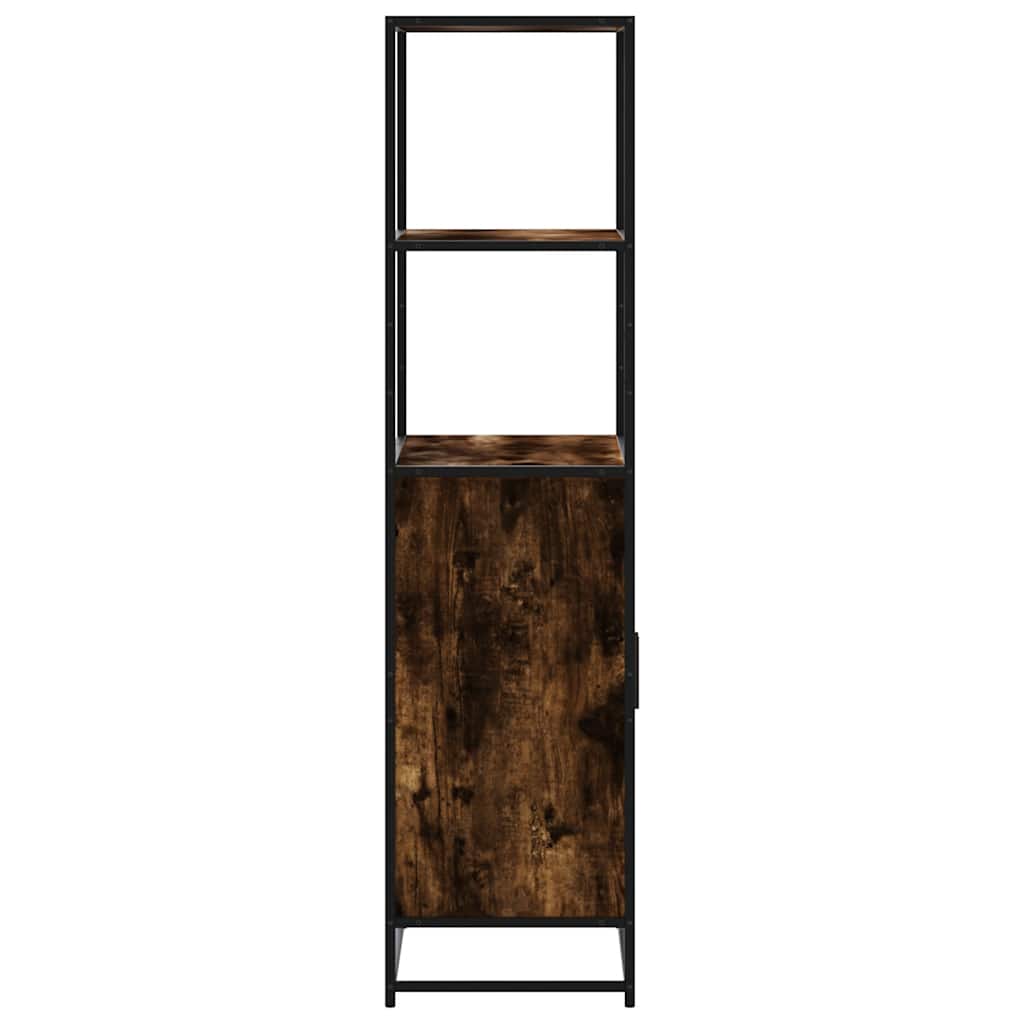 Hoge kast 68x35x139cm bewerkt hout en metaal gerookt eikenkleur