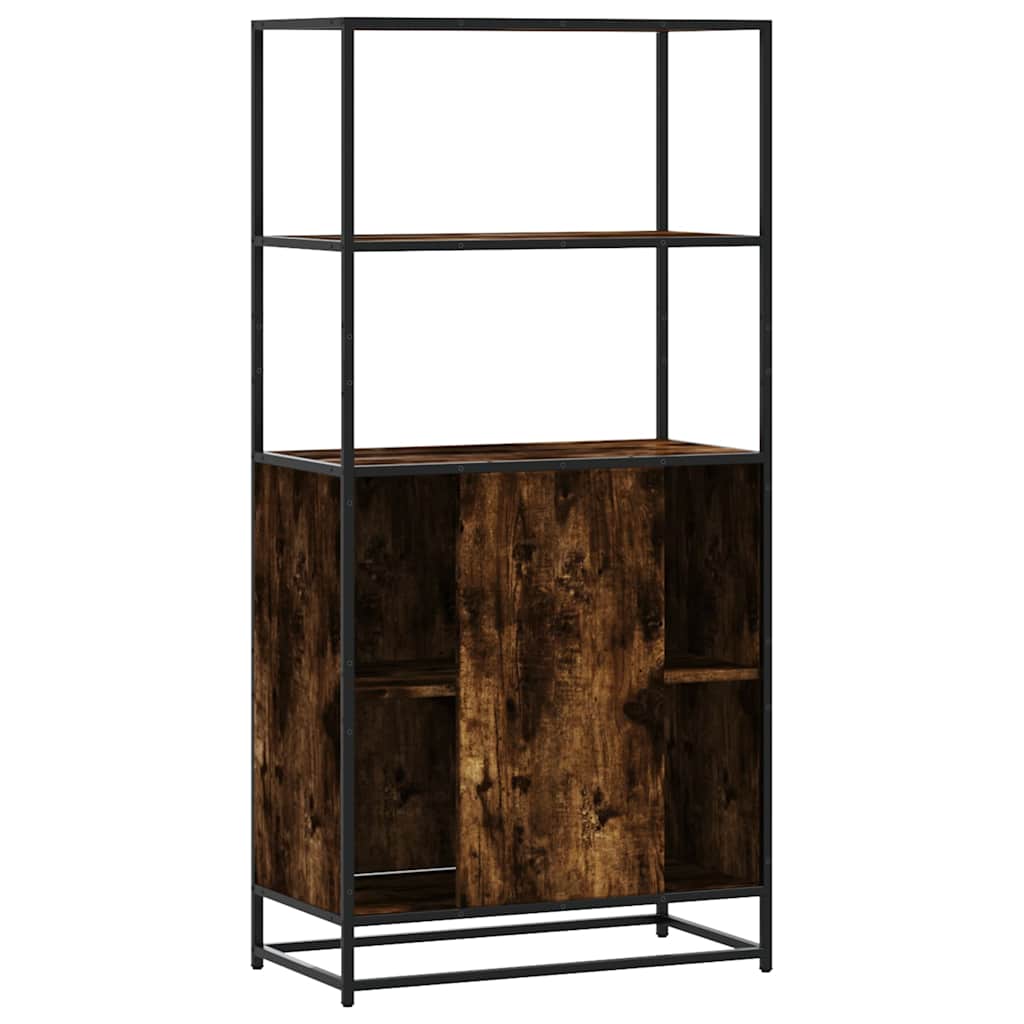 Hoge kast 68x35x139cm bewerkt hout en metaal gerookt eikenkleur