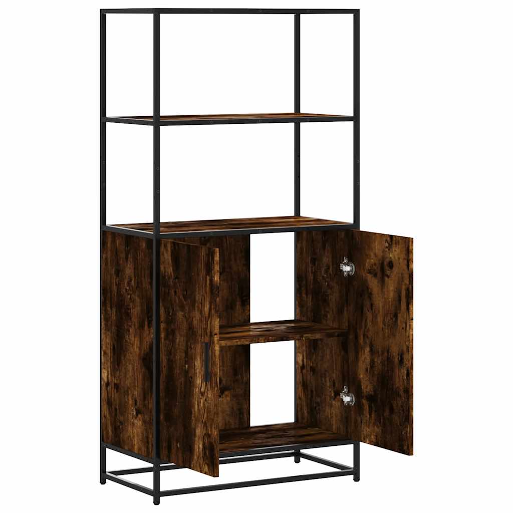 Hoge kast 68x35x139cm bewerkt hout en metaal gerookt eikenkleur