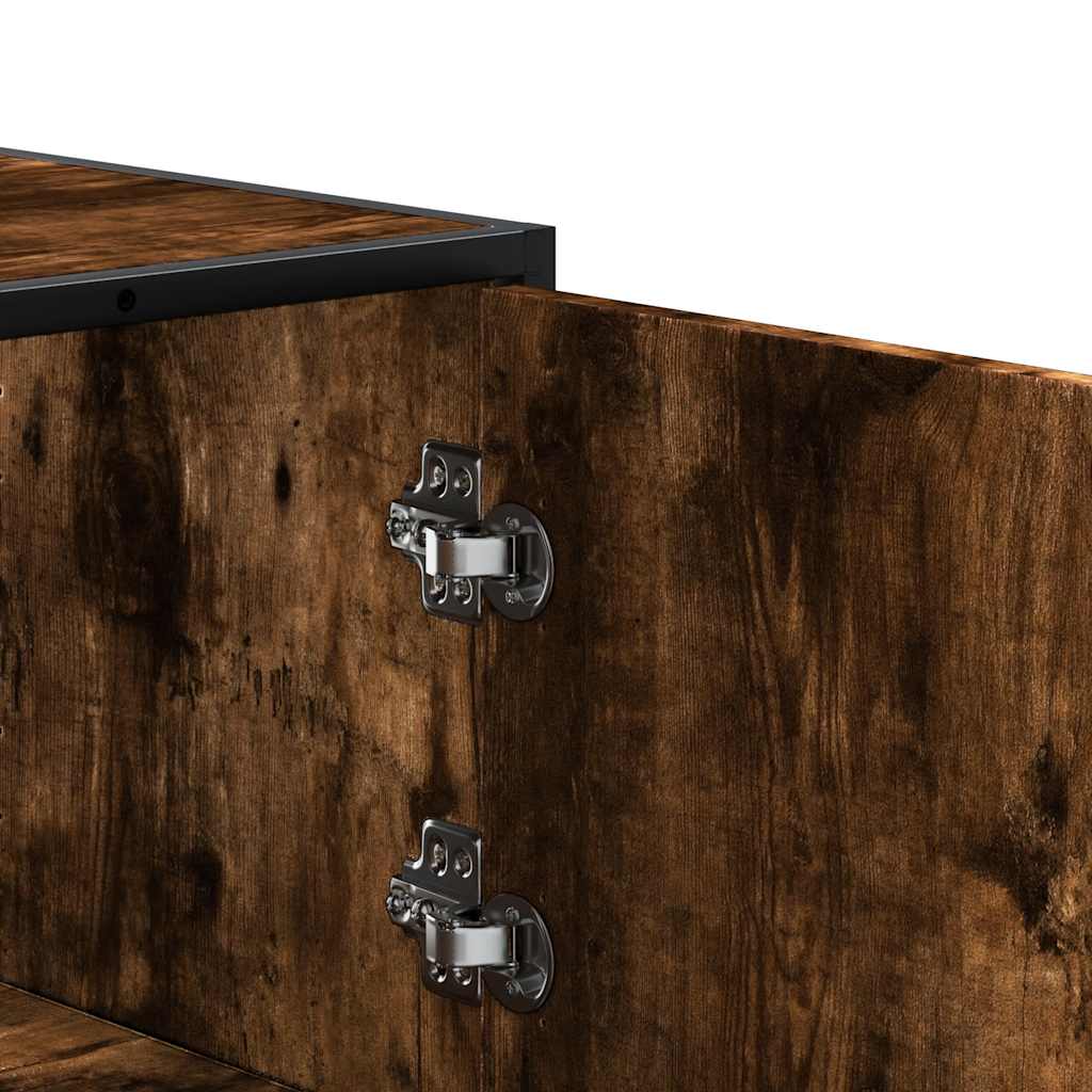 Hoge kast 68x35x139cm bewerkt hout en metaal gerookt eikenkleur