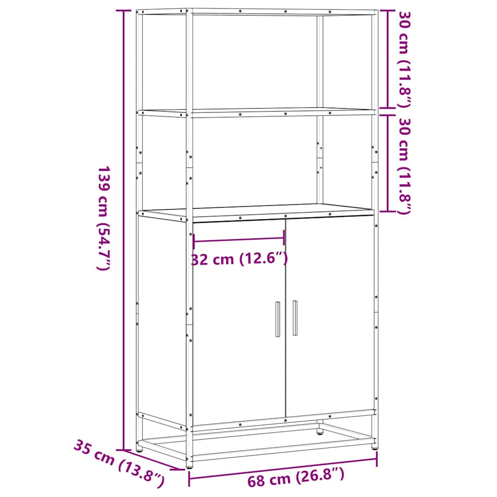 Hoge kast 68x35x139cm bewerkt hout en metaal gerookt eikenkleur