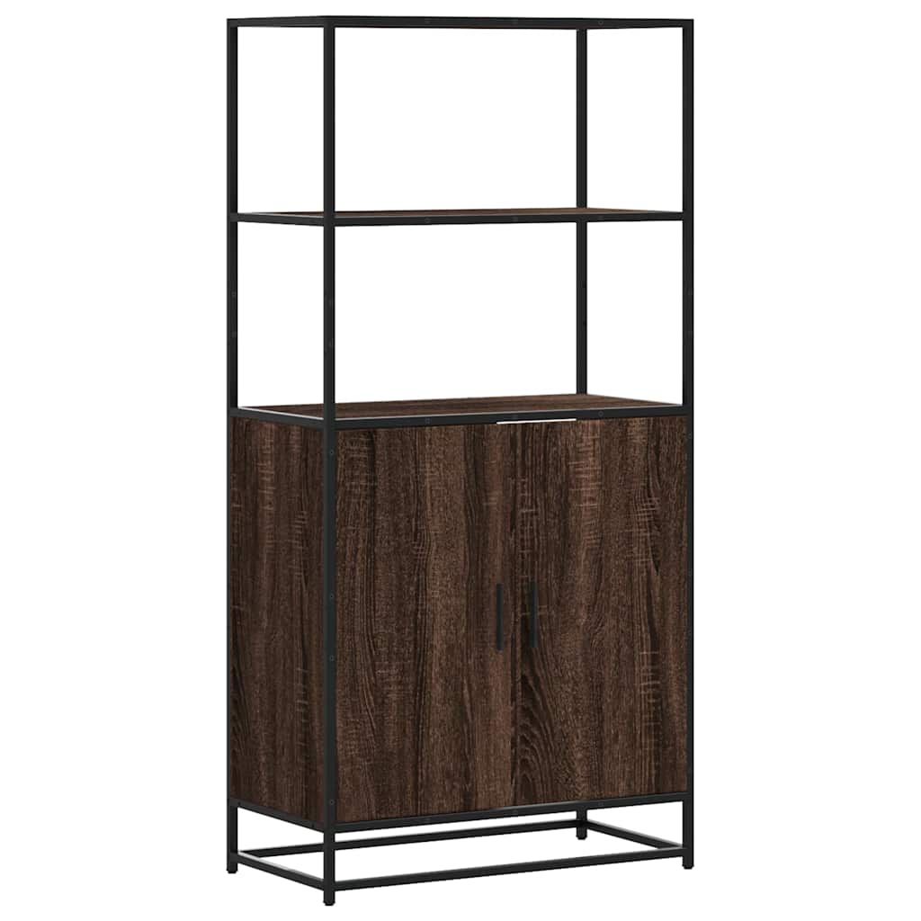 Hoge kast 68x35x139 cm bewerkt hout en metaal bruin eikenkleur