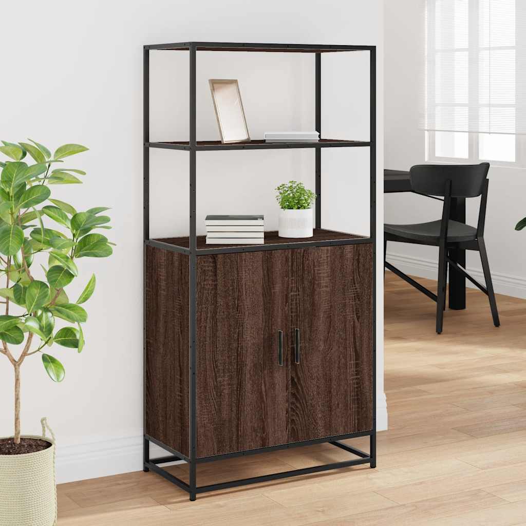 Hoge kast 68x35x139 cm bewerkt hout en metaal bruin eikenkleur