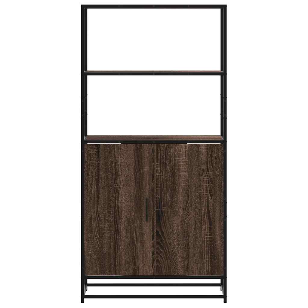 Hoge kast 68x35x139 cm bewerkt hout en metaal bruin eikenkleur