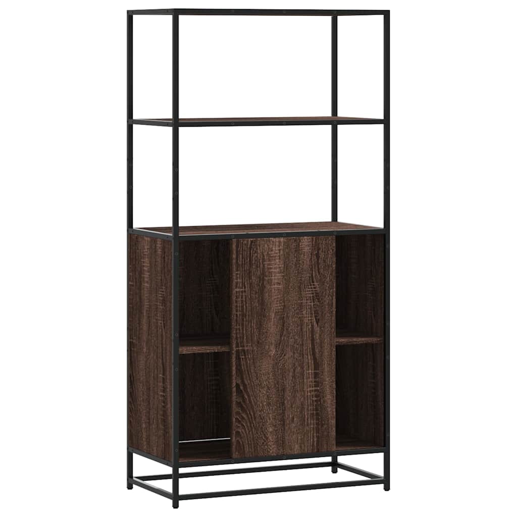 Hoge kast 68x35x139 cm bewerkt hout en metaal bruin eikenkleur