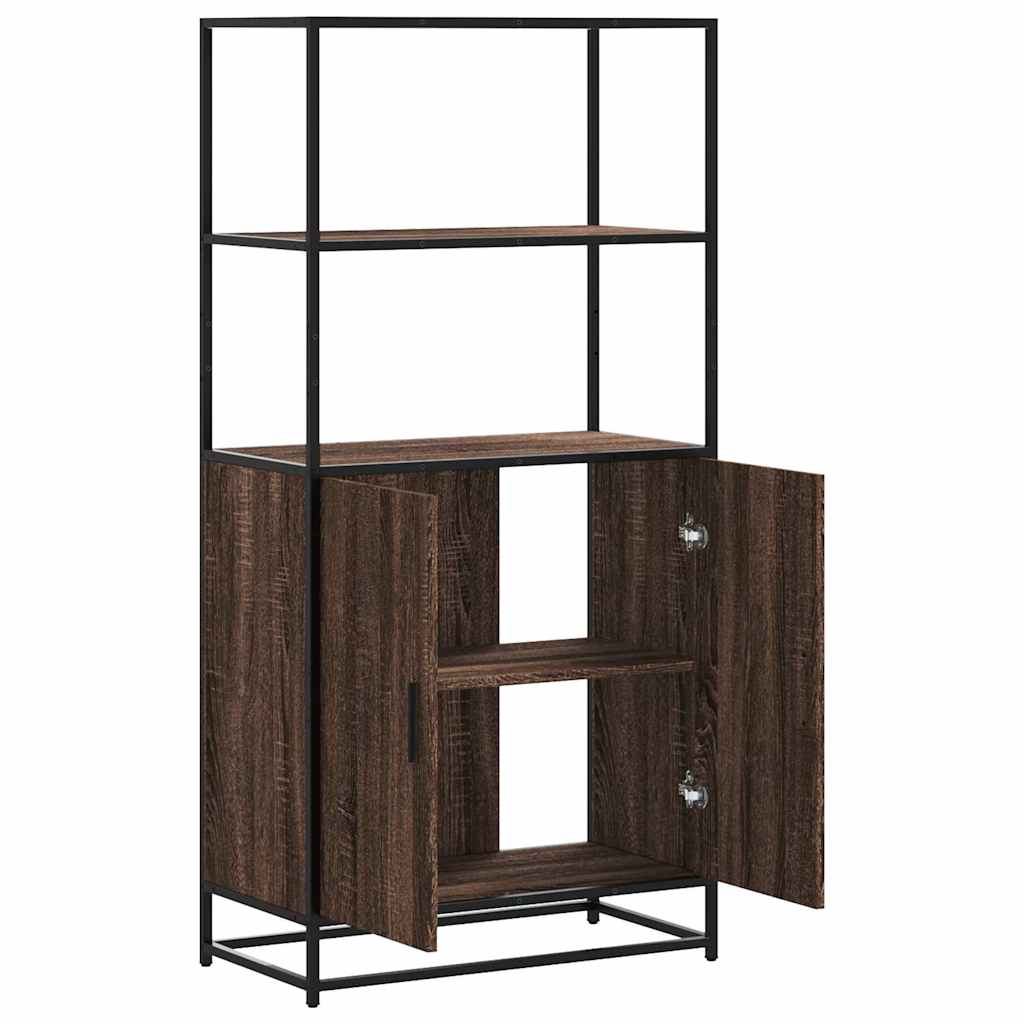 Hoge kast 68x35x139 cm bewerkt hout en metaal bruin eikenkleur