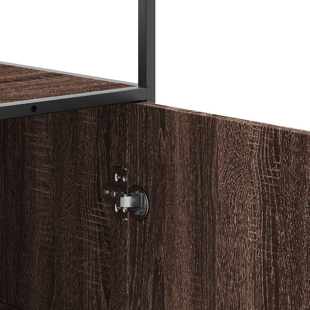 Hoge kast 68x35x139 cm bewerkt hout en metaal bruin eikenkleur