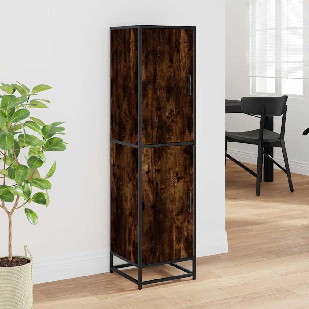 Hoge kast 35,5x35x139 cm bewerkt hout en metaal gerookt eiken