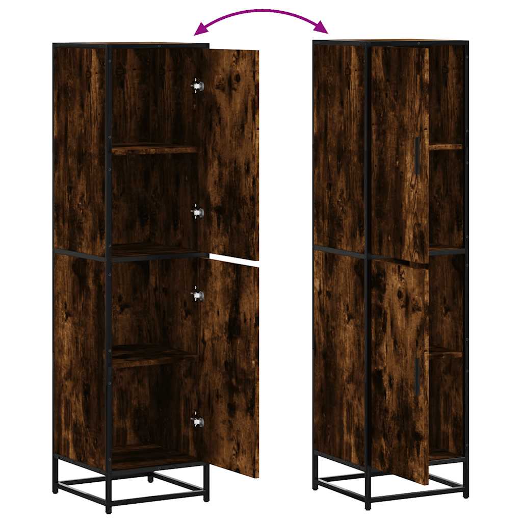 Hoge kast 35,5x35x139 cm bewerkt hout en metaal gerookt eiken