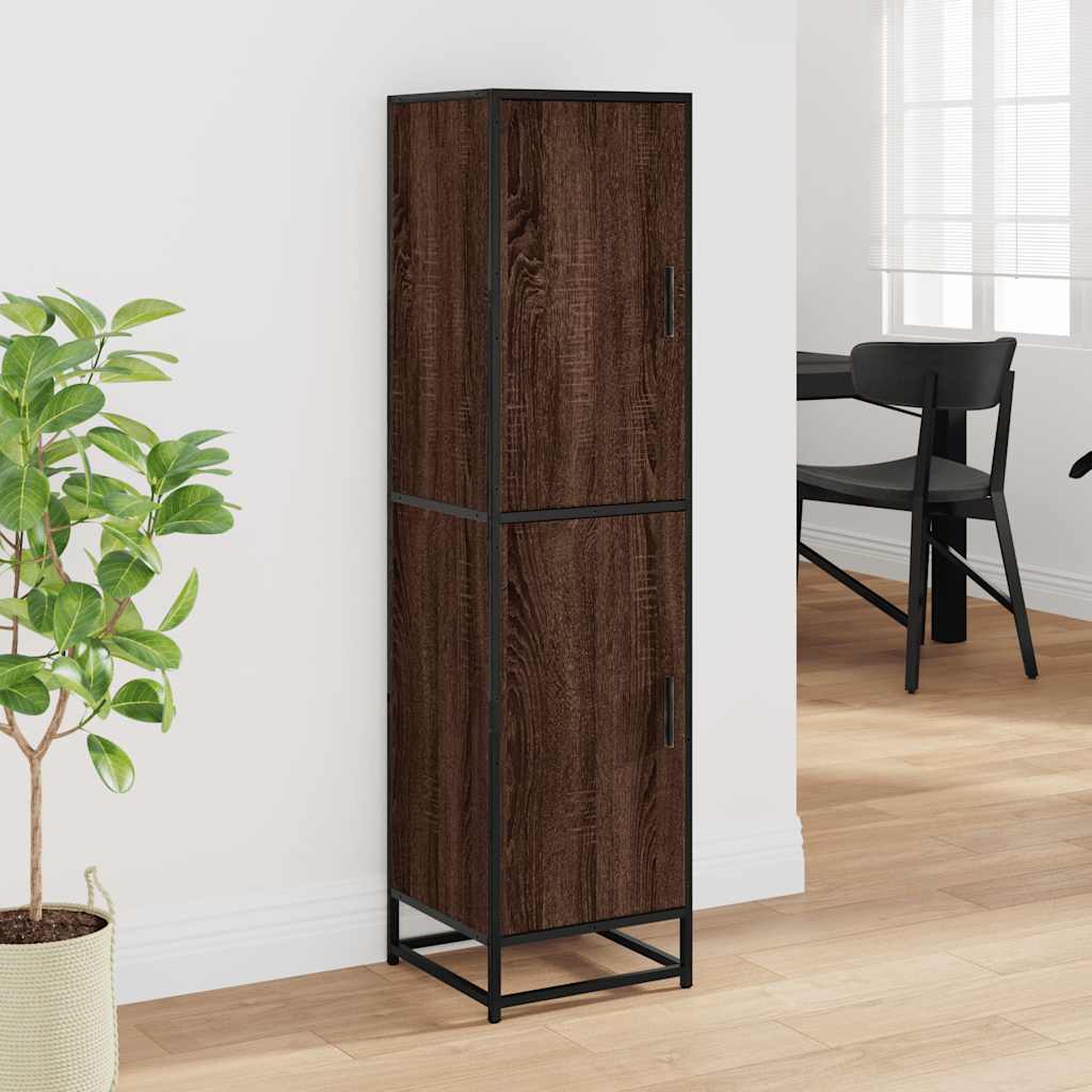 Hoge kast 35,5x35x139 cm bewerkt hout en metaal bruin eiken