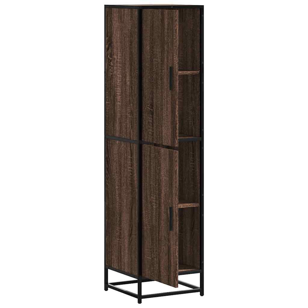 Hoge kast 35,5x35x139 cm bewerkt hout en metaal bruin eiken