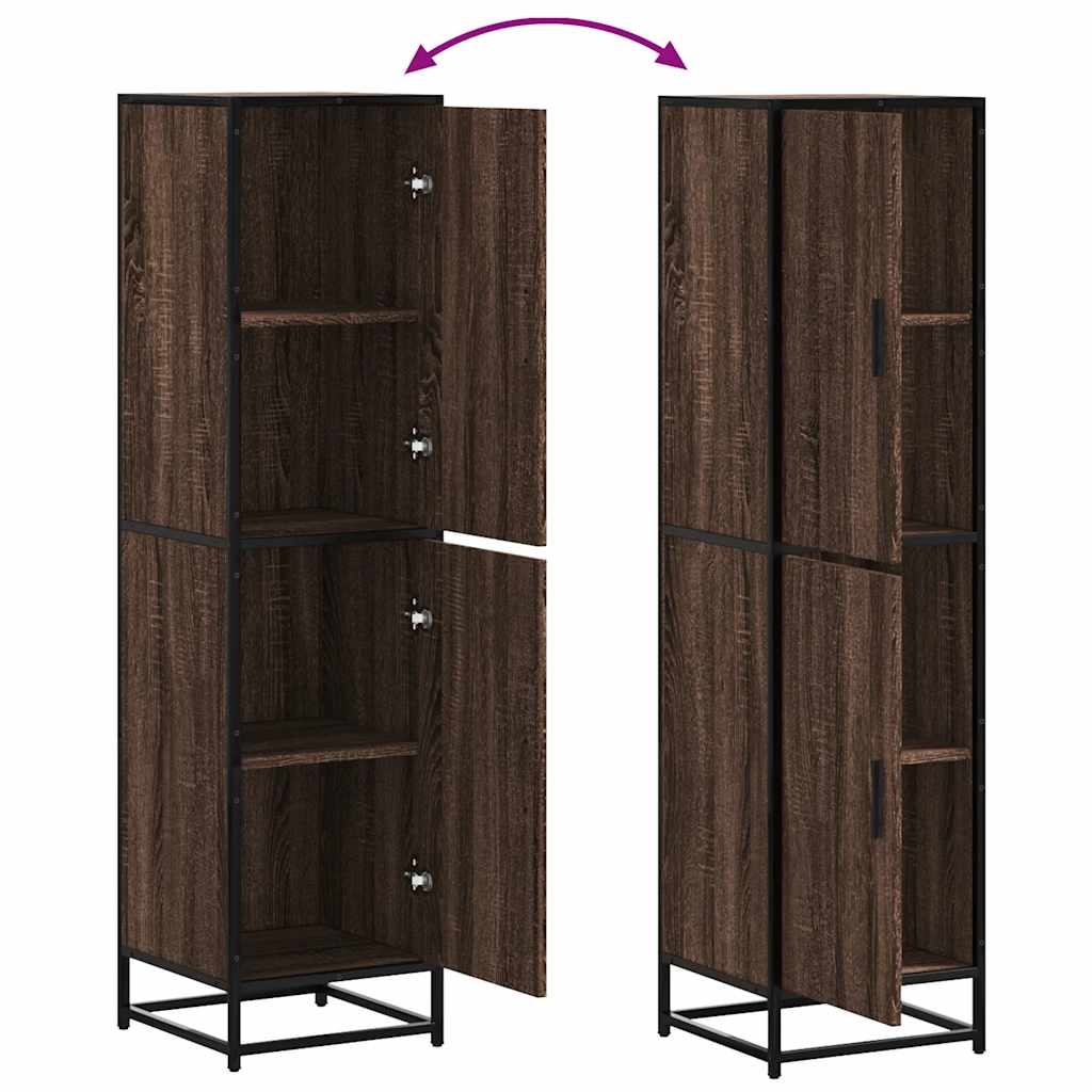 Hoge kast 35,5x35x139 cm bewerkt hout en metaal bruin eiken