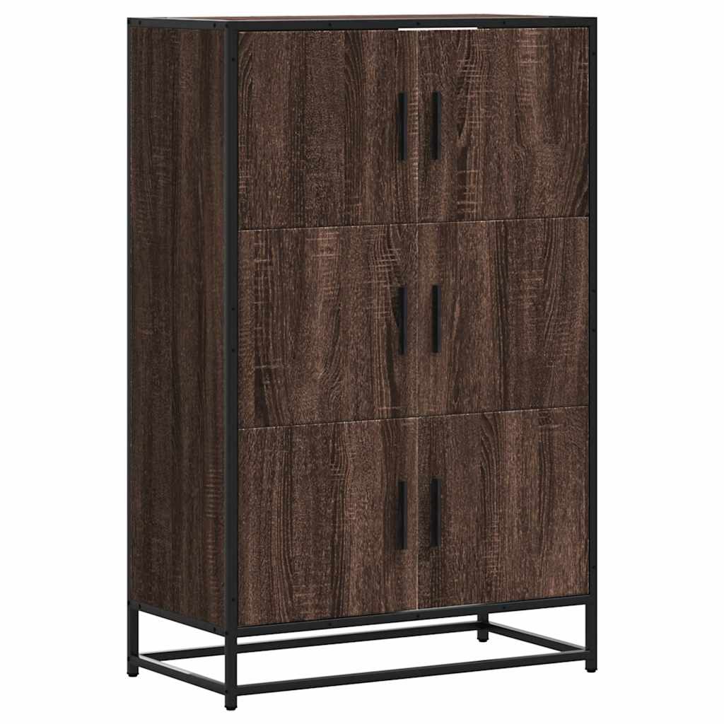 Hoge kast 68x35x106,5cm bewerkt hout en metaal bruin eikenkleur