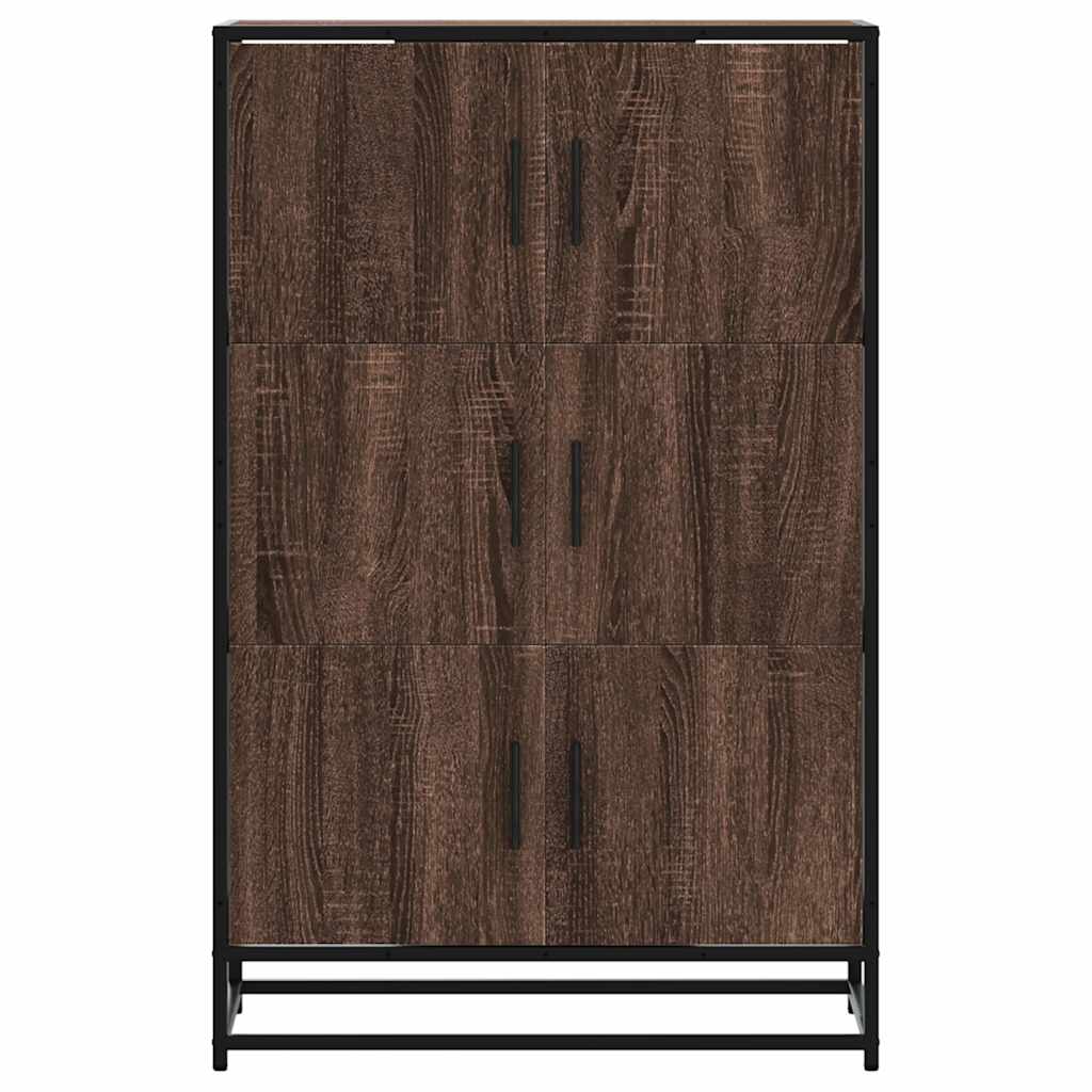 Hoge kast 68x35x106,5cm bewerkt hout en metaal bruin eikenkleur