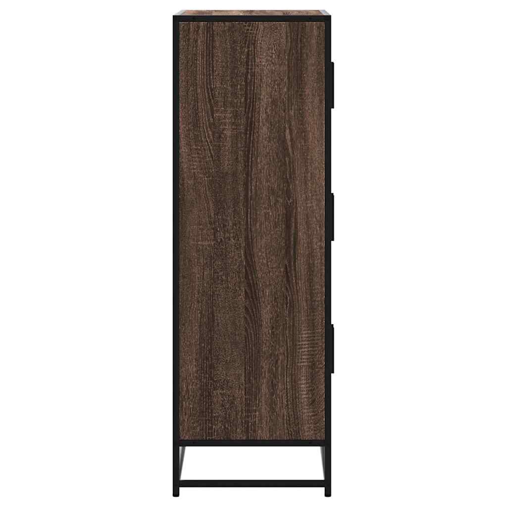 Hoge kast 68x35x106,5cm bewerkt hout en metaal bruin eikenkleur