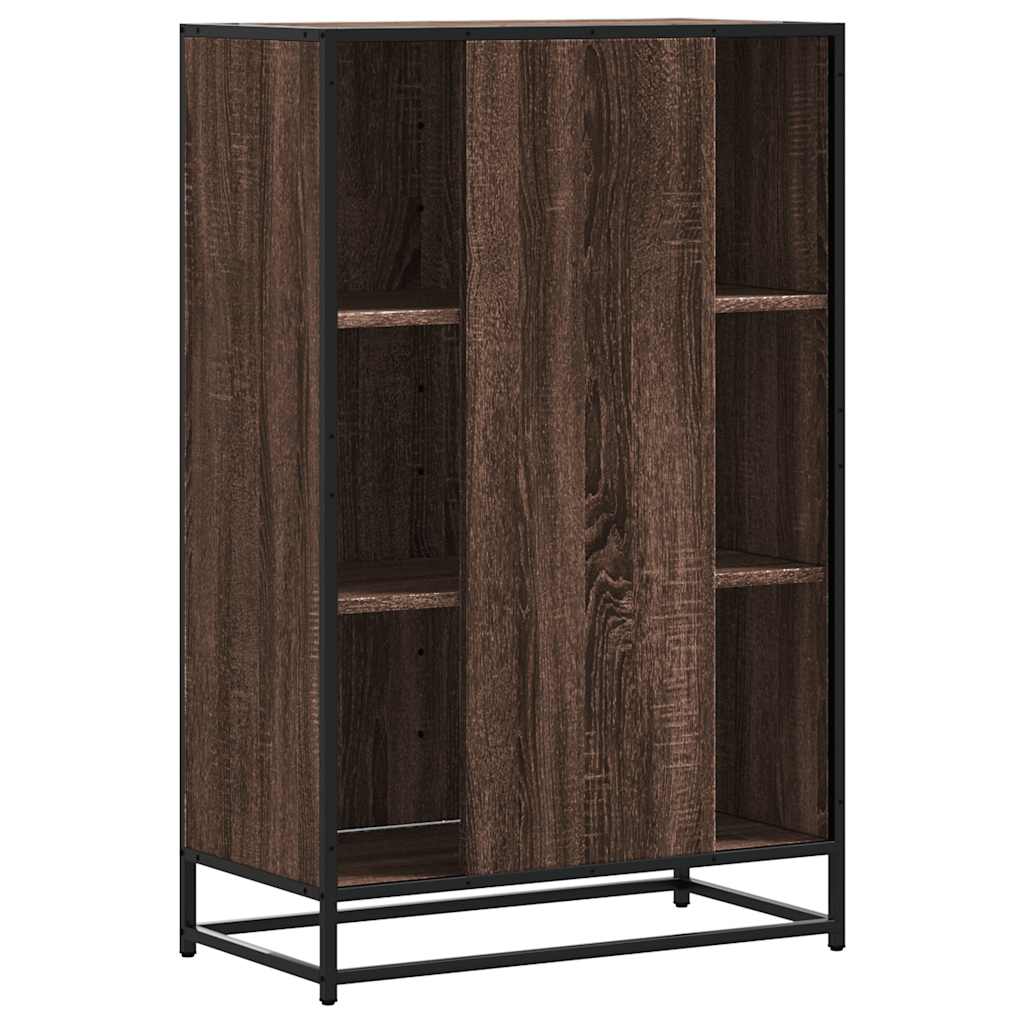 Hoge kast 68x35x106,5cm bewerkt hout en metaal bruin eikenkleur