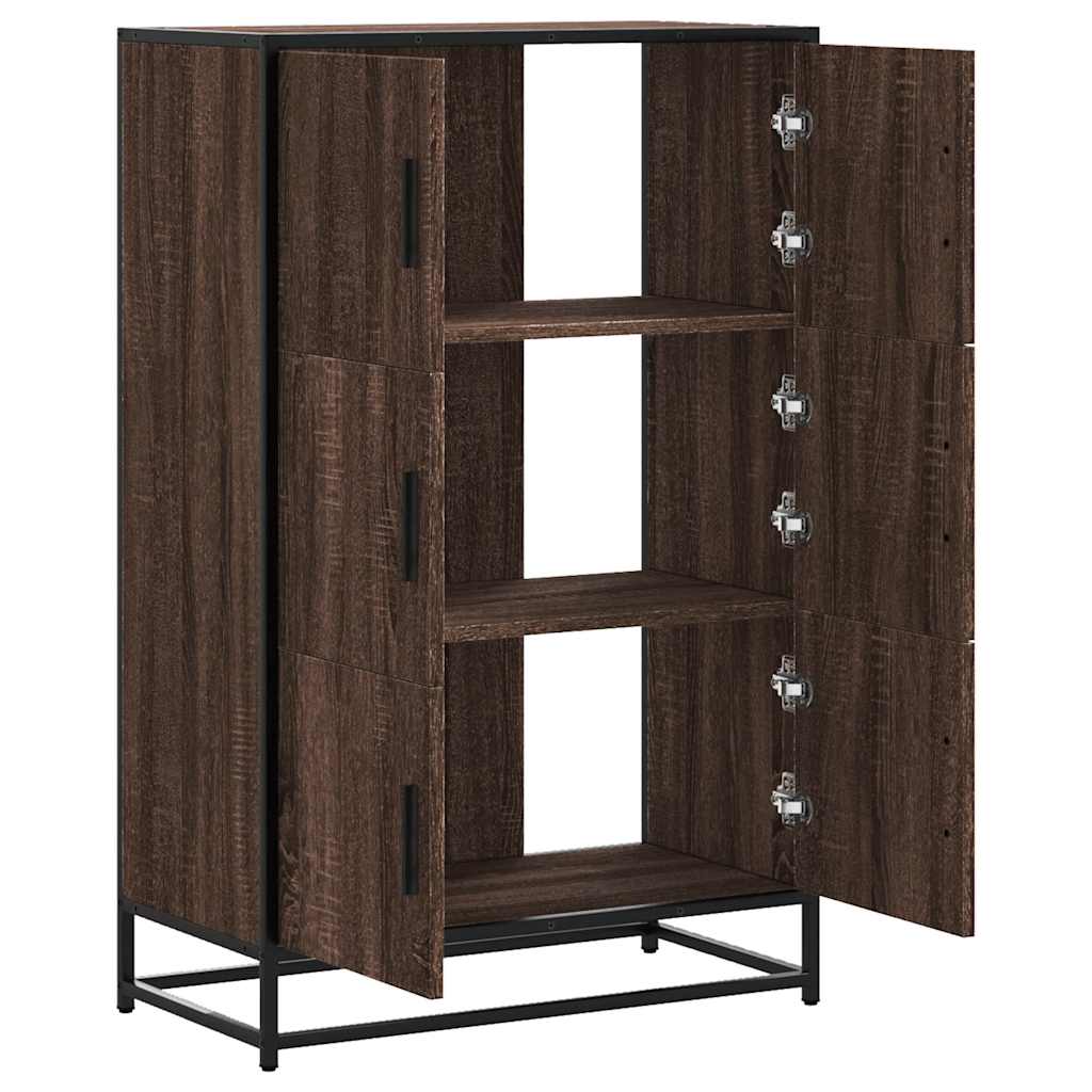 Hoge kast 68x35x106,5cm bewerkt hout en metaal bruin eikenkleur