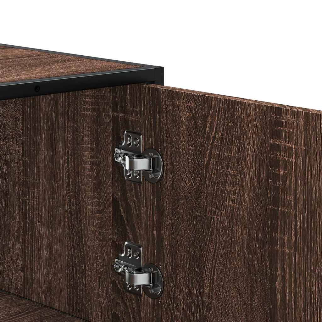 Hoge kast 68x35x106,5cm bewerkt hout en metaal bruin eikenkleur