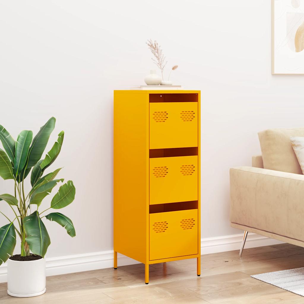 Hoge kast 39x35x103,5 cm staal mosterdgeel
