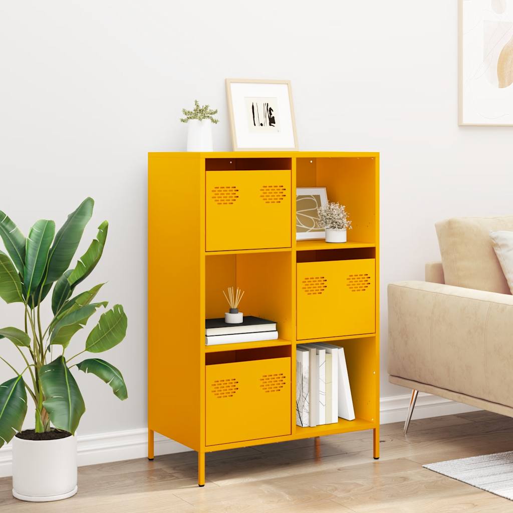 Hoge kast 68x39x103,5 cm staal mosterdgeel