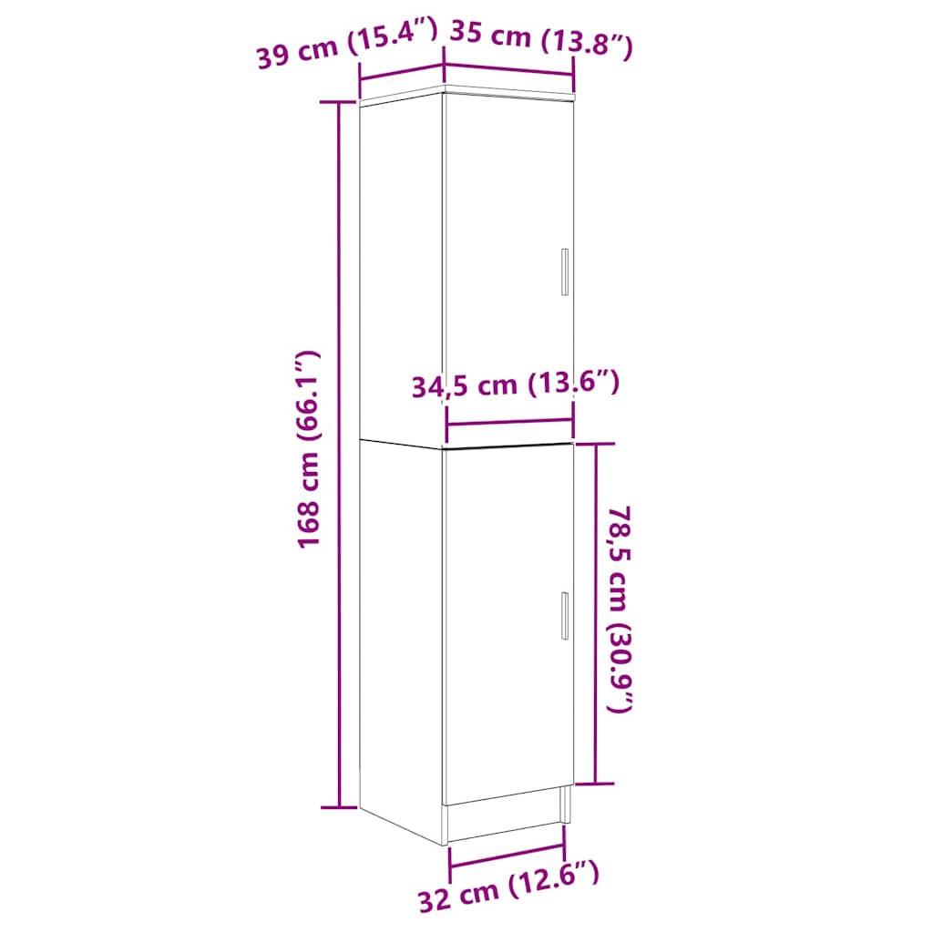 Hoge Kast Wit 35x39x168 cm Gemaakt van Geengineerd Hout