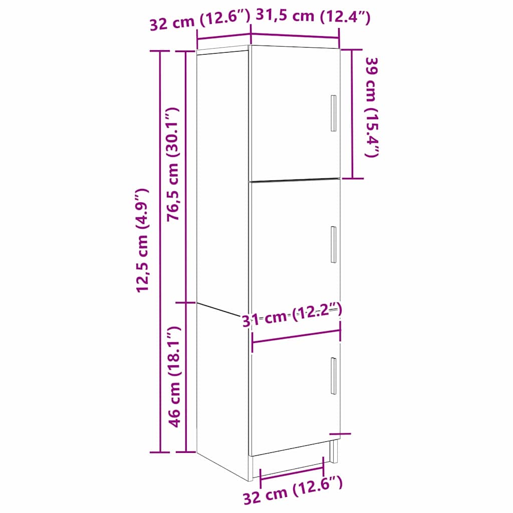 Hoge Kast Wit 31,5x32x124 cm Gelaagd Hout