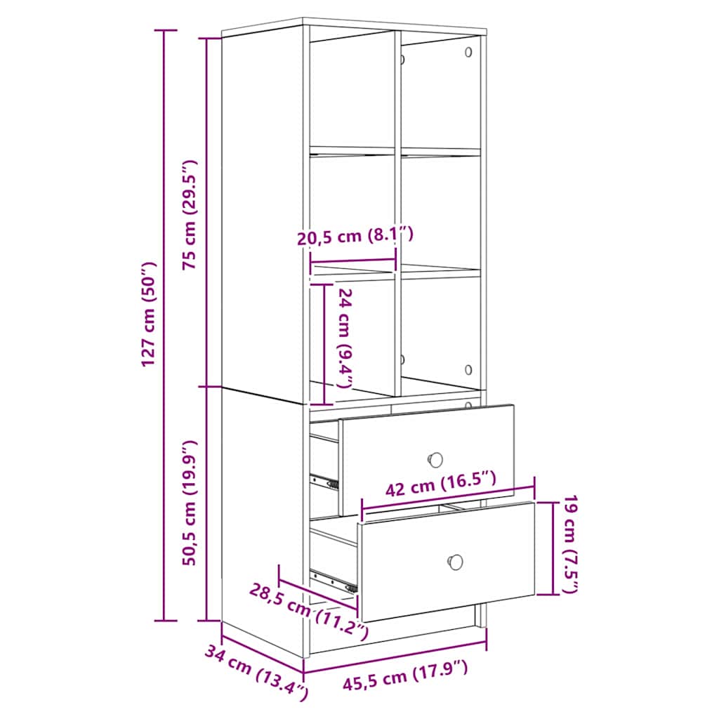 Highboard in Sonoma Eik 45,5x34x127 cm Gelaagd hout
