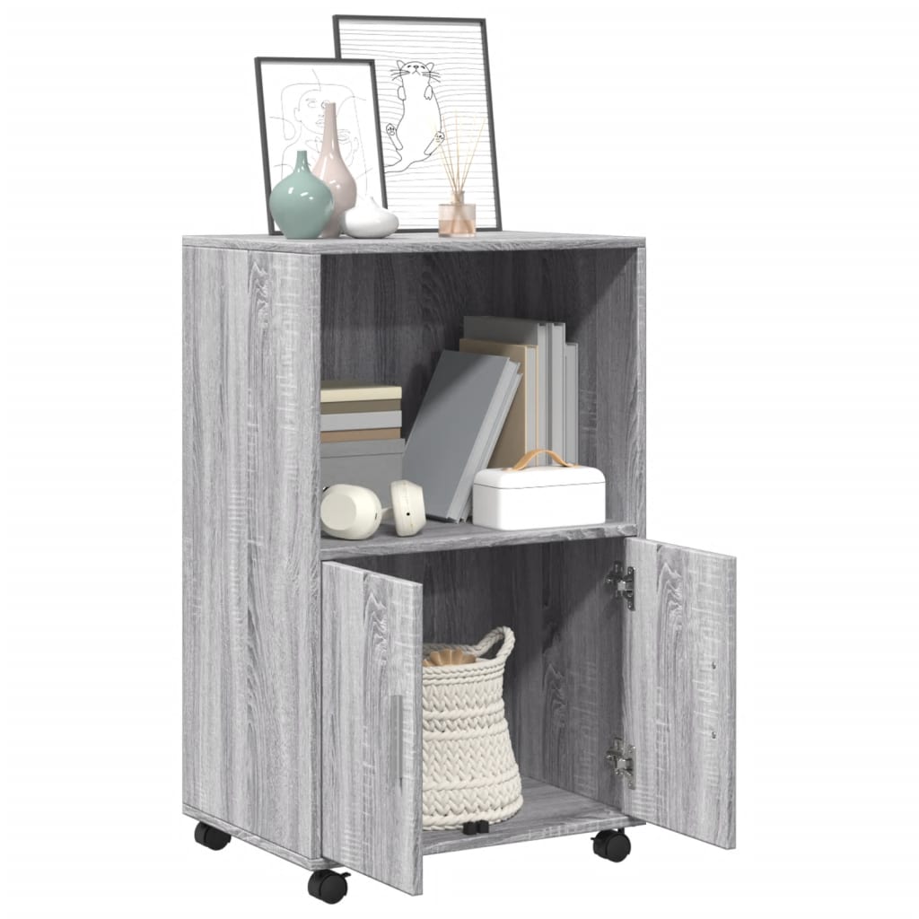 Rolkast 55x40x91 cm bewerkt hout grijs sonoma eikenkleurig