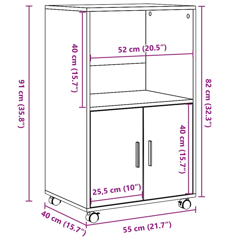 Rolkast 55x40x91 cm bewerkt hout bruin eikenkleurig