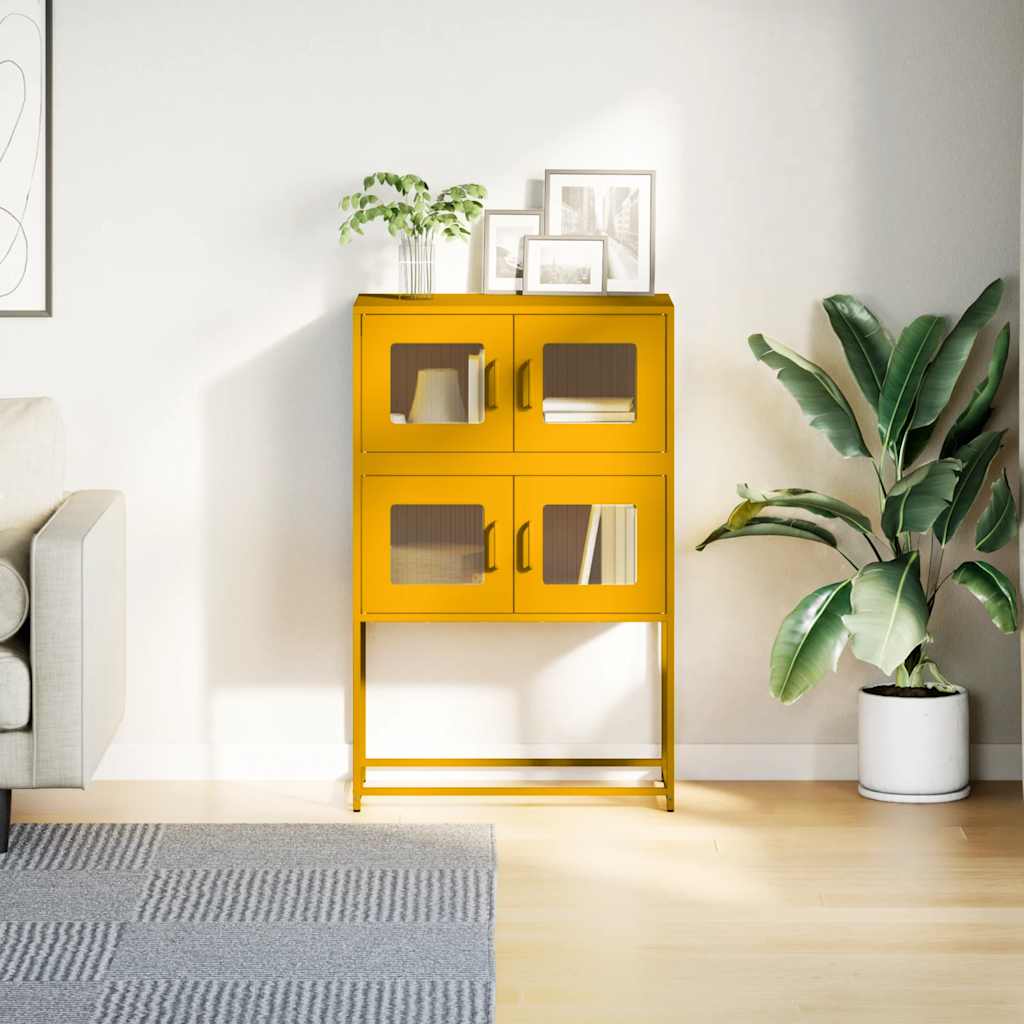 Hoge kast 68x39x107 cm staal mosterdgeel