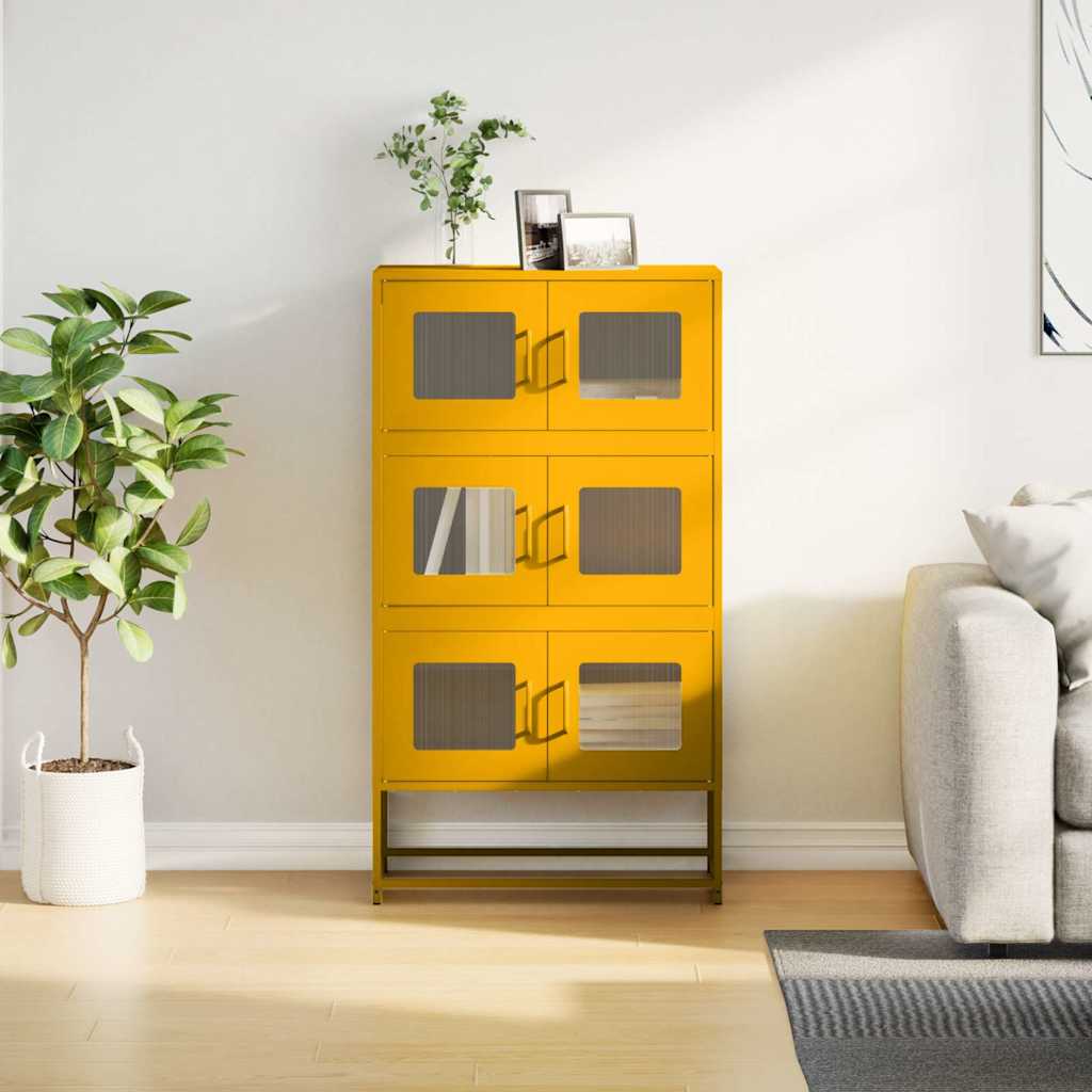 Hoge kast 68x39x123 cm staal mosterdgeel