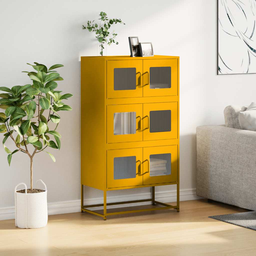 Hoge kast 68x39x123 cm staal mosterdgeel